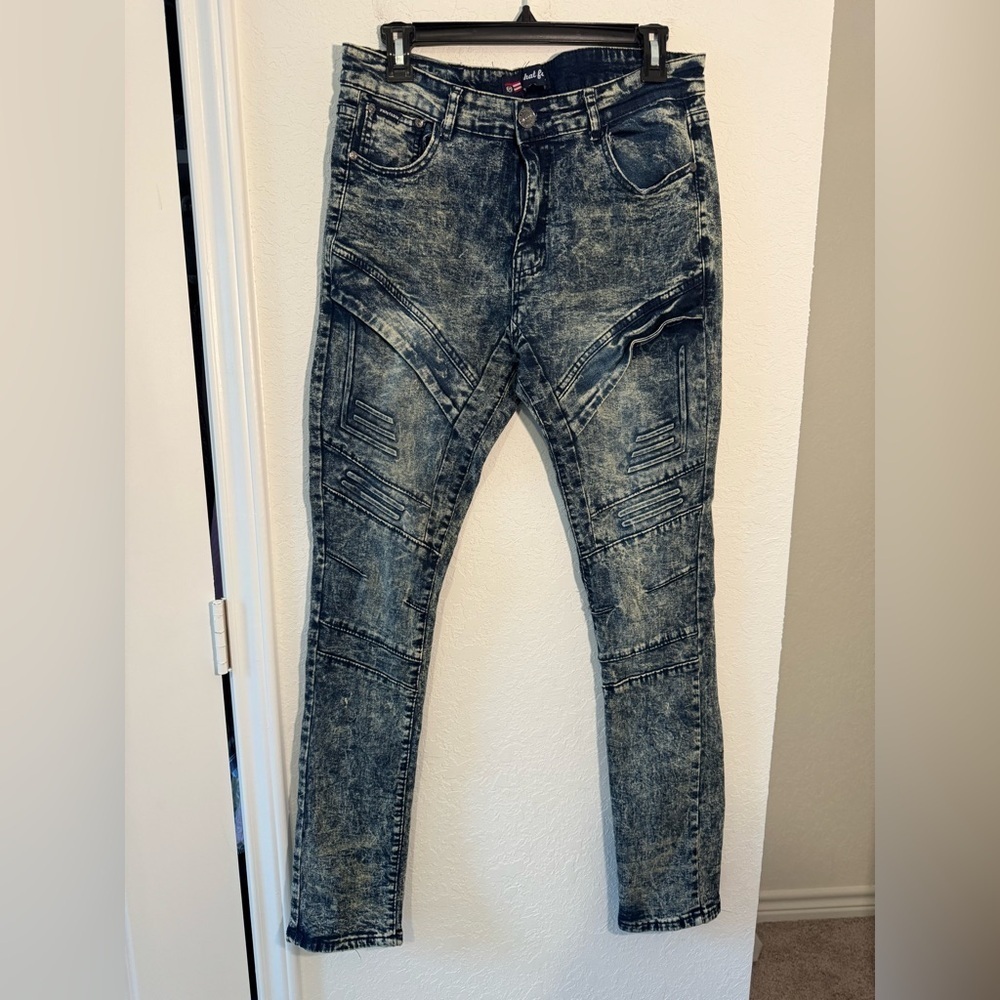 Phat Farm Stone Wash Jeans Mens 34x30 Blue Skinny For Moto Urban Y2K Distressed